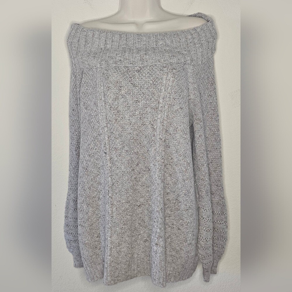 89th + Madison Womens Large Gray Speckled Confetti Cowl Neck Tunic Sweater